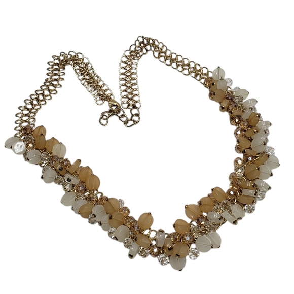 Elegant Gold Tone Chain Beaded Belt Cream Tan Clear Beads - Picture 8 of 8